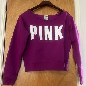 Off the shoulder pink sweatshirt